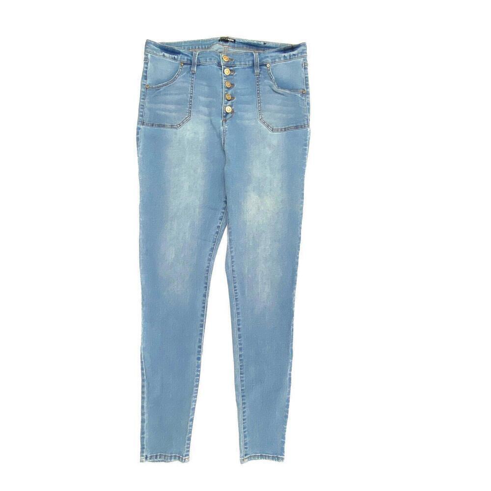 Fashion Nova Button Fly Skinny Women's size 18 Long Medium Wash Blue Denim Jeans